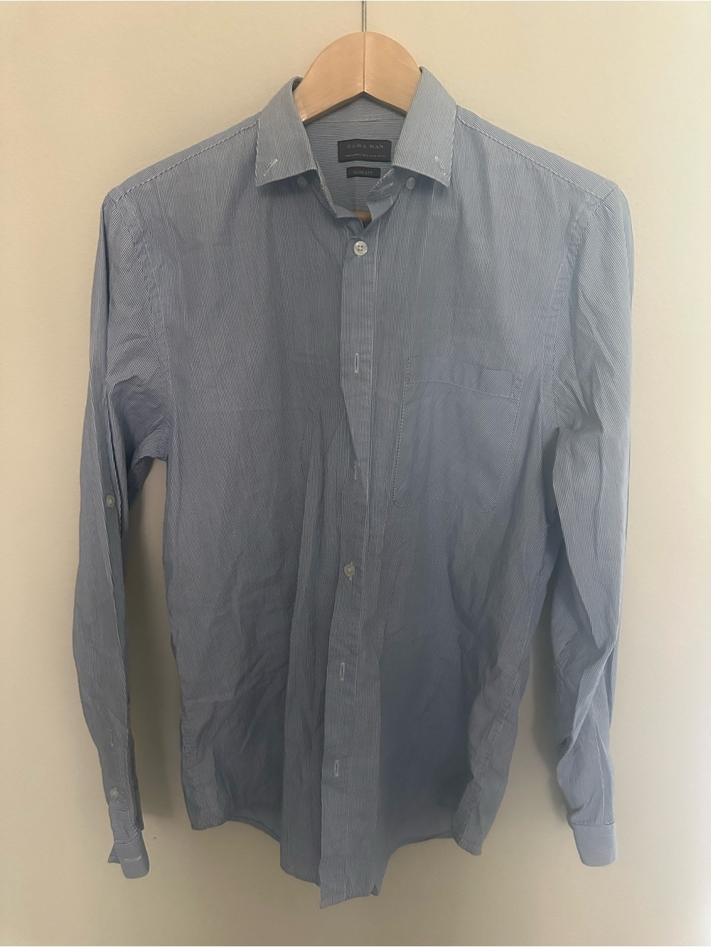 Zara Men's Pale Blue Pinstripe Dress Shirt